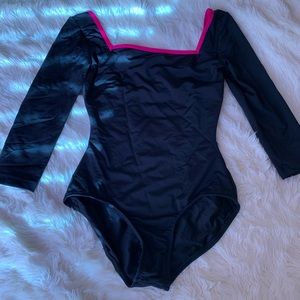 Black with Pink Trim 3/4 Sleeve Mariia Leotard